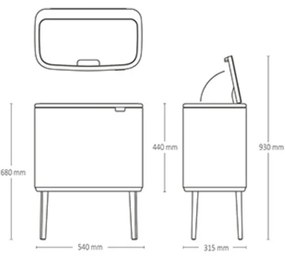 Κάδος απορριμμάτων Brabantia Bo Touch 3x11L, Ομαλό και αθόρυβο άνοιγμα, Μεγάλο άνοιγμα, Μπεζ