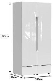 Ντουλάπα δίφυλλη Afina mdf-μελαμίνη σε λευκή glossy απόχρωση 100x57x213εκ 100x57x213 εκ.