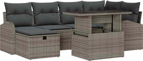 vidaXL Σετ Καναπέ Κήπου με μαξιλάρι 7 pcs Γκρι Πολυ ράταν