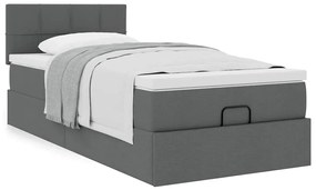 Οθωμανικό κρεβάτι με στρώμα σκούρο γκρι 90x200cm ύφασμα