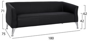 Καναπές Τριθέσιος KIANA με PU Μαύρο 180x75x71 εκ. 180x75x71 εκ.