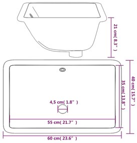 Νιπτήρας Μπάνιου Ορθογώνιος Λευκός 60 x 40 x 21 εκ. Κεραμικός - Λευκό