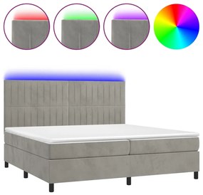 vidaXL Κρεβάτι Boxspring με Στρώμα & LED Αν.Γκρι 200x200 εκ. Βελούδινο