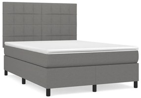 Κρεβάτι Boxspring με Στρώμα Σκούρο Γκρι 140x190 εκ. Υφασμάτινο - Γκρι