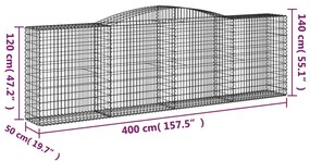 vidaXL Συρματοκιβώτια Τοξωτά 5 τεμ. 400x50x120/140 εκ. Γαλβαν. Ατσάλι