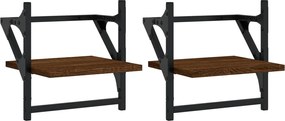 vidaXL Ράφια Τοίχου με Μπάρα 2 τεμ. Καφέ Δρυς 30x25x30 εκ.
