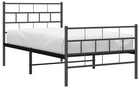 Πλαίσιο Κρεβατιού με Κεφαλάρι&amp;Ποδαρικό Μαύρο 90x200 εκ. Μέταλλο - Μαύρο