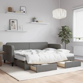 Καναπές Κρεβάτι Συρόμενος Σκ. Γκρι 80x200 εκ. Ύφασμα &amp; Συρτάρια - Γκρι