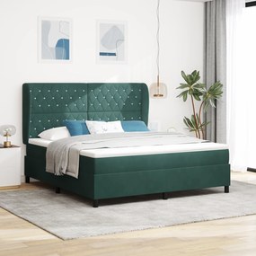 vidaXL Κρεβάτι Box Spring με Στρώμα σε Σκούρο Πράσινο, 180 x 200 εκ., Βελούδο