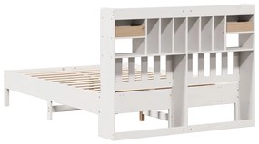 Κρεβάτι Βιβλιοθήκη Χωρίς Στρώμα 120x200 εκ Μασίφ Ξύλο Πεύκο - Λευκό
