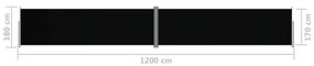 Σκίαστρο Πλαϊνό Συρόμενο Μαύρο 180 x 1200 εκ. - Μαύρο