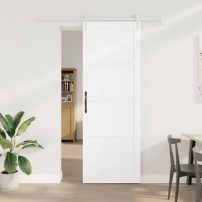 vidaXL Συρόμενη Πόρτα Λευκό 83 x 232 εκ. Μασίφ ξύλο πεύκου και χάλυβας
