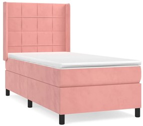 Κρεβάτι Boxspring με Στρώμα Ροζ 100x200 εκ. Βελούδινο - Ροζ