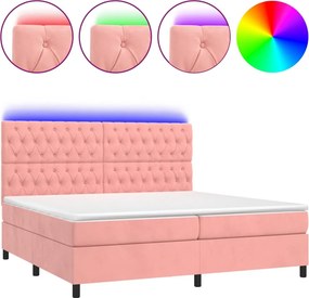 vidaXL Κρεβάτι Boxspring με Στρώμα &amp; LED Ροζ 200x200 εκ. Βελούδινο