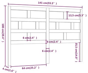 vidaXL Κεφαλάρι κρεβατιού Γκρι 141x4x100 εκ. από Μασίφ Ξύλο Πεύκου