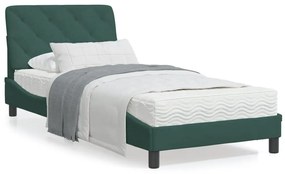 Κρεβάτι με Στρώμα Σκούρο Πράσινο 90x190 εκ. Βελούδινο - Πράσινο