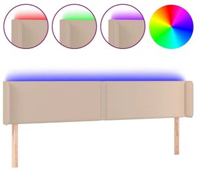 Κεφαλάρι Κρεβατιού LED Καπουτσίνο 203x16x78/88εκ. Συνθετ. Δέρμα - Καφέ