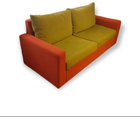 Χειροποίητος υφασμάτινος καναπές/κρεβάτι με ανατομικές τάβλες Σε Πορτοκαλί – Λαδί