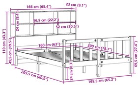 Κρεβάτι Βιβλιοθήκη Χωρίς Στρώμα 160x200 εκ Μασίφ Ξύλο Πεύκου - Λευκό