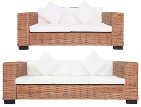 vidaXL Σετ Σαλονιού 2 Τεμαχίων από Γνήσιο Ρατάν με Μαξιλάρια