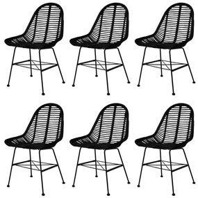 Καρέκλες Τραπεζαρίας 6 τεμ. Μαύρες από Γνήσιο Ρατάν
