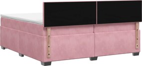 vidaXL Κρεβάτι Box Spring με Στρώμα και LED Ροζ 200 x 200 cm Βελούδο