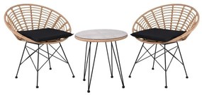 SALSA Coral Coffee Set Κήπου Μέταλλο Μαύρο - Γυαλί - Wicker Φυσικό: Τραπεζάκι 2 Πολυθρόνες  TableΦ52x53 Armchair72x62x81cm [-Μαύρο-, -Φυσικό-] [-Wicker-, -Μέταλλο-] Ε283,S1