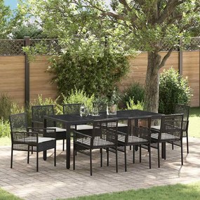 vidaXL Σέτ φαγητού για κήπο 9 pcs Μαύρο 190 x 90 x 75 cm