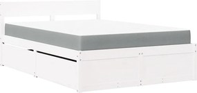 vidaXL Κρεβάτι με Συρτάρια+Στρώμα Λευκό 120x200 εκ. Μασίφ Ξύλο Πεύκου