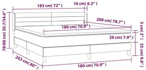 Κρεβάτι Boxspring με Στρώμα Ανοιχτό Γκρι 180x200 εκ. Βελούδινο - Γκρι