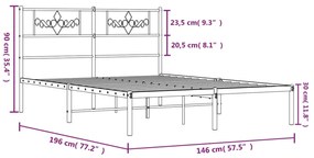 Πλαίσιο Κρεβατιού με Κεφαλάρι Μαύρο 140 x 190 εκ. Μεταλλικό - Μαύρο