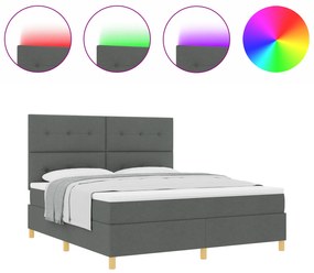 vidaXL Box Spring Bed με Στρώμα & LED Σκούρο Γκρι 180x200 εκ. Ύφασμα