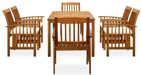 vidaXL Σετ Τραπεζαρίας Κήπου 7 τεμ. Μασίφ Ξύλο Ακακίας με Μαξιλάρια