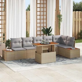 vidaXL Σέτ φαγητού για κήπο με μαξιλάρι 7 pcs Μπεζ και Γκρι
