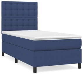 vidaXL Κρεβάτι Boxspring με Στρώμα Μπλε 90x200 εκ.Υφασμάτινο