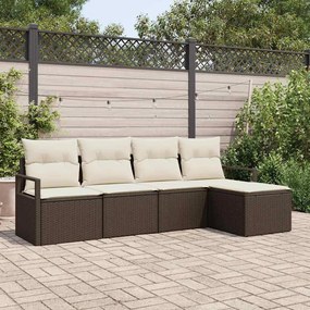 vidaXL Σετ Καναπέ Κήπου 5 pcs Καφέ, Κρέμα Πολυ rattan, βαμμένο ατσάλι