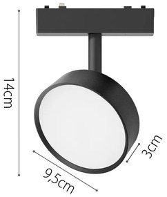Φωτιστικό LED 9W 3000K για Ultra-Thin μαγνητική ράγα σε μαύρη απόχρωση D:9,5x14cm (T03901-BL)