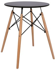 Τραπέζι Minimal Στρογγυλό Μαύρο Χρώμα MDF-Πόδια Οξιάς Φυσικό Φ60x72Υεκ.
