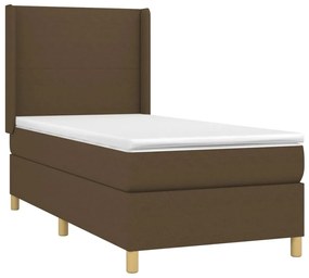 Κρεβάτι Boxspring με Στρώμα &amp; LED Σκ.Καφέ 90x190 εκ. Υφασμάτινο - Καφέ