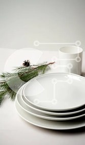 Intra Συλλεκτικό Ξύλινο Παζλ Plywood 4mm - Σετ Τέσσερα Λευκά Πιάτα με Διακόσμηση Κλαδί Πεύκου Σε Ξύλινο Κουτί - Διαστάσεις Puzzle: 10x10 cm – 25 κομμάτια