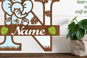 Intra απο ξύλο plywood  Χρώμα wenge 3mm-4mm πάχος - Μονόγραμμα με κεφαλαίο ελέφαντα Γράμμα N Δίασταση 30x20 cm INTRAFABR-98132179