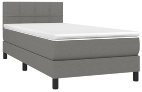 vidaXL Κρεβάτι Boxspring με Στρώμα & LED Σκ.Γκρι 90x190 εκ. Υφασμάτινο