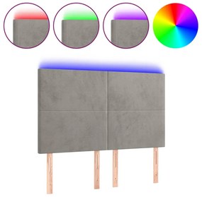 vidaXL Κεφαλάρι Κρεβατιού LED Ανοιχτό Γκρι 144x5x118/128 εκ. Βελούδινο