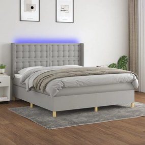 vidaXL Κρεβάτι Boxspring με Στρώμα &amp; LED Αν.Γκρι 180x200εκ. Υφασμάτινο