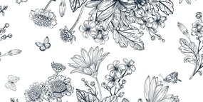 Εικόνα ασπρόμαυρο μπουκέτο λουλούδια - 120x60