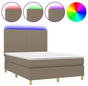 vidaXL Κρεβάτι Boxspring με Στρώμα & LED Taupe 140x200 εκ. Υφασμάτινο