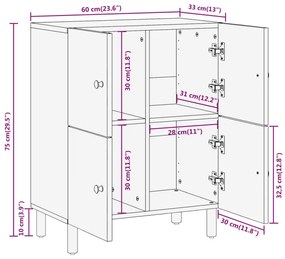 Βοηθητικό Ντουλάπι 60 x 33 x 75 εκ. από Μασίφ Ξύλο Μάνγκο - Καφέ