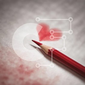 Intra Συλλεκτικό Ξύλινο Παζλ Plywood 4mm - Κόκκινο μολύβι σε χαρτί με σημάδι σχήμα καρδιάς Σε Ξύλινο Κουτί - Διαστάσεις: 10x10 cm – 25 κομμάτια