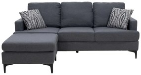 Γωνιακός καναπές με σκαμπό Slim pakoworld υφασμάτινος χρώμα ανθρακί με μαξιλάρια 185x140x70εκ