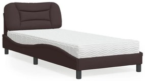Κρεβάτι με Στρώμα Σκούρο Καφέ 90x200 εκ. Υφασμάτινο - Καφέ